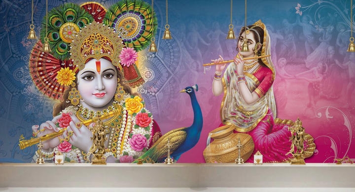 Embossed Radha Krishna Wallpaper for Wall