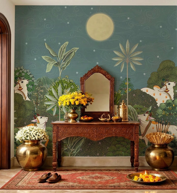Floral Wallpaper for Pooja Room