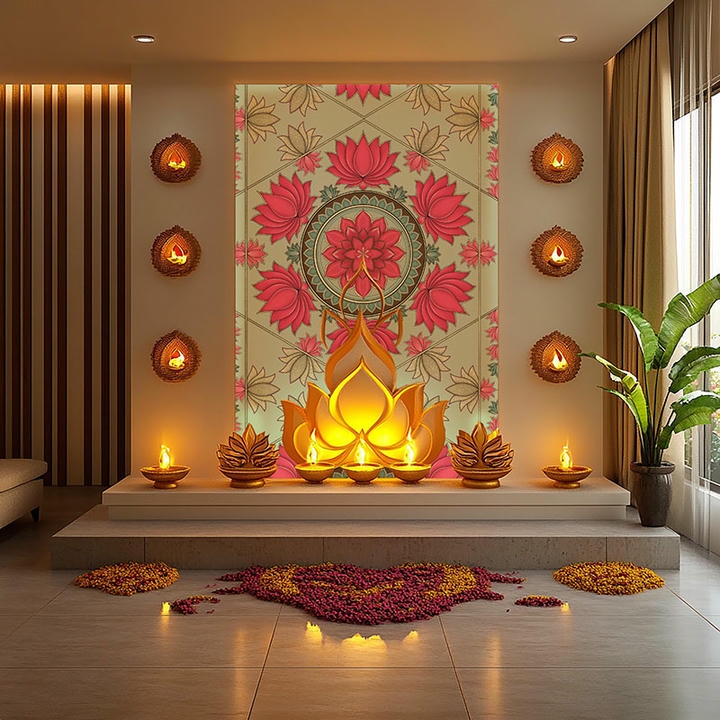 Lotus Wallpaper for Pooja Room