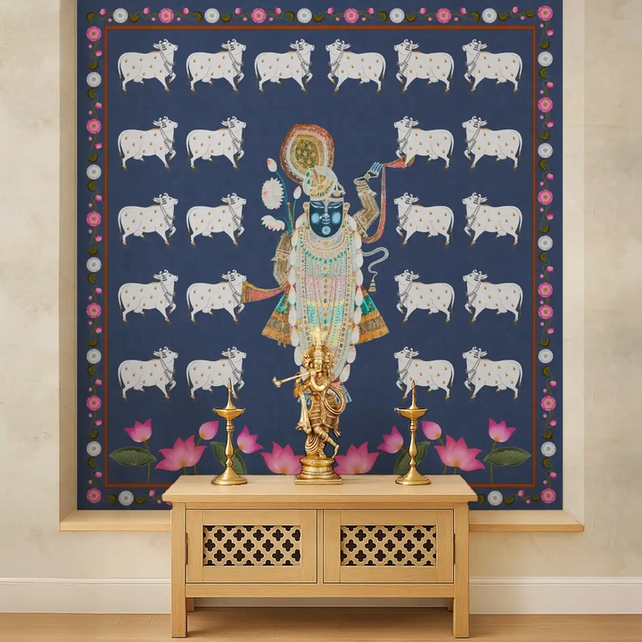Pichwai Shrinathji Blue Pooja room