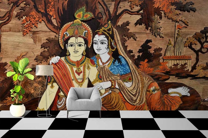 Removable Radha Krishna Wallpaper for Wall