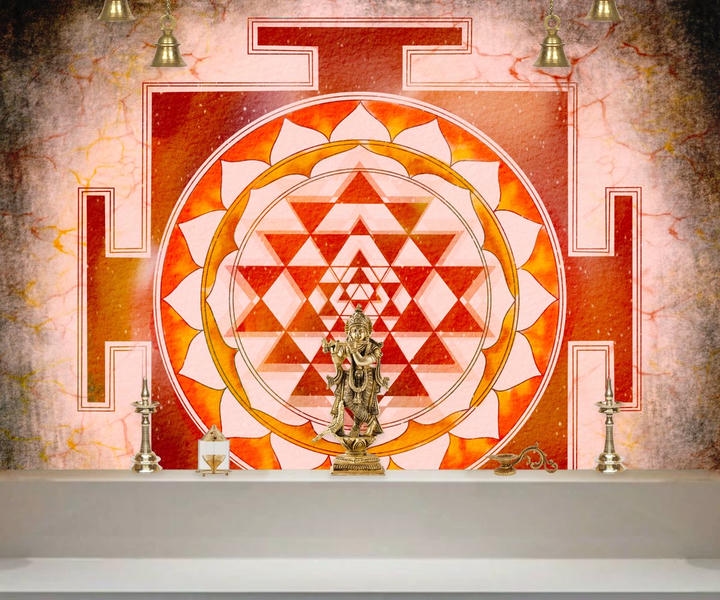 Shree Yantra in Fire Red Color Wallpaper for Pooja Room